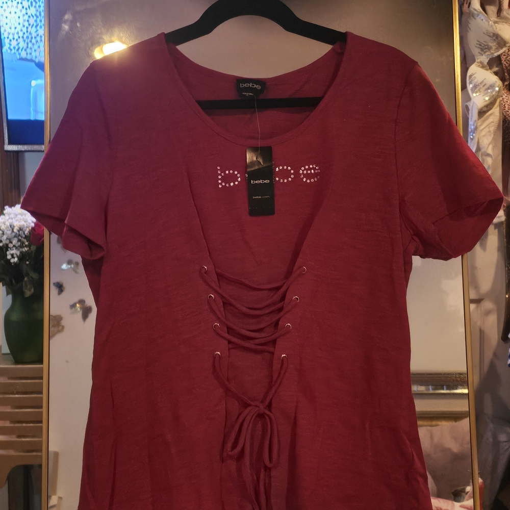 Bebe Women's Red Lace-Up Top